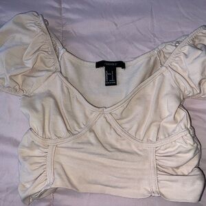 Forever 21 Cream Puff Sleeve Crop Top